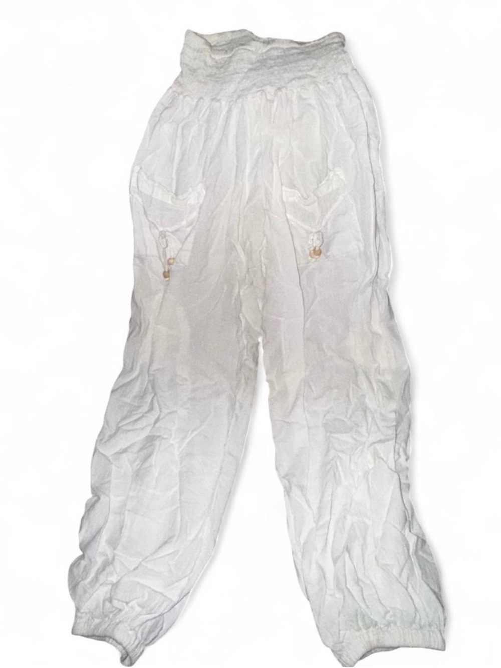 Women’s Blanco High-Waist White Cotton Pants with Elastic Waist Band Sz XL